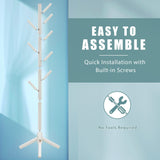 Haddockway Wooden Coat Rack Stand with 8 Hooks New Zealand Pine 3 Adjustable Coat Standing Tree Easy Assembly for Coats, Hats, Scarves and Handbags for Entryway, Hallway, Bedroom, Office, white Haddockway