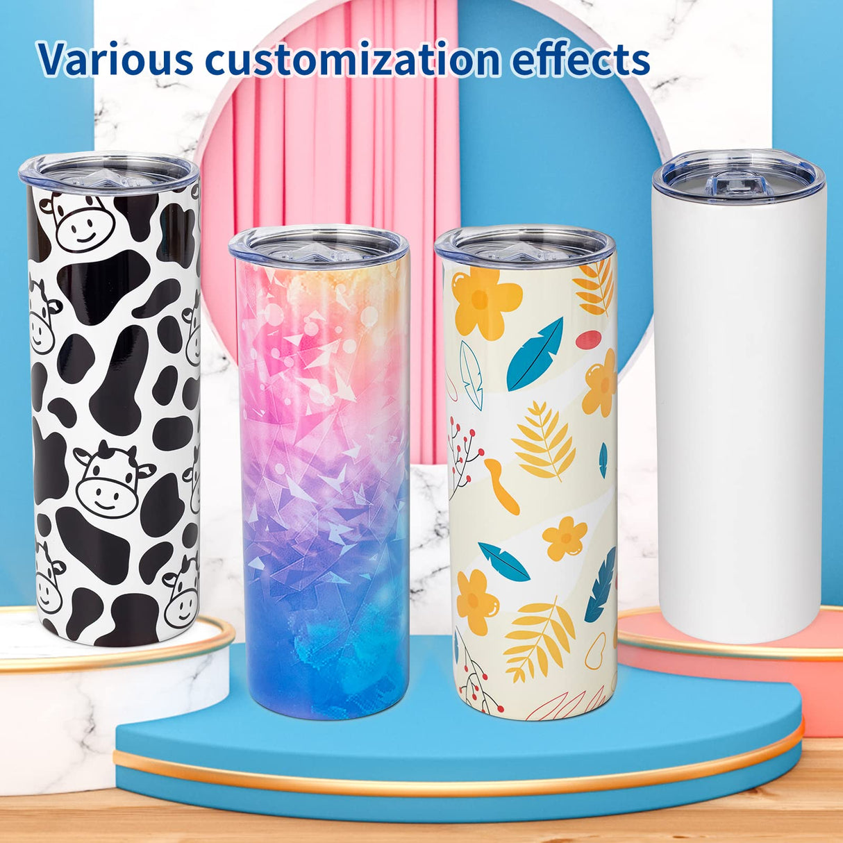 UIRZOTN 8 Pack 20 OZ Sublimation Tumbler Blanks Skinny Straight in Bulk, Stainless Steel Insulated Sublimation Tumbler with Polymer Coating for Heat Transfer, With Lid, Straw, ribbon, Gift Box UIRZOTN