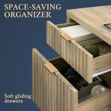 OAKHAM HOME Oxford 2 Drawer Nightstand, End Table with Charging Station, Night Stand with Fluted Panel, Farmhouse Sofa/Bed Side Table Set of 2 (Sunwashed Ash Oak) OAKHAM HOME