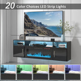 VENDORZ Floating Fireplace TV Stand, 70" Floating TV Stand Wall Mounted with 36" Fireplace, Black Floating Entertainment Center Fire Place TV Stands for Living Room Media Console, Up to 80" TVs VENDORZ