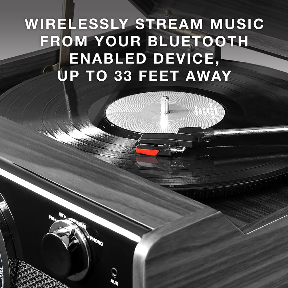 Victrola Metropolitan Mid Century 4-in-1 Bluetooth Record Player & Multimedia Center with Built-in Speakers - 3-Speed Turntable, AM/FM Radio, Wireless Music Streaming | Grey Victrola