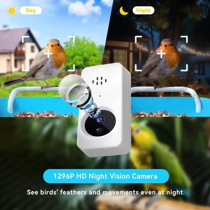 Qidoubird Smart Bird Feeder with Camera, Outdoor Bird Feeder Camera Solar Powered, Real Time Notifications, 1296P HD Live Video Bird Feeder Camera, Ideal Gifts for Bird Lovers (with Solar Pan - WoodArtSupply