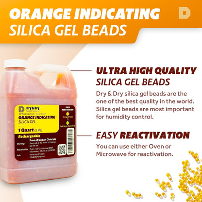 Dry & Dry" [1 Quart Premium Orange Indicating Silica Gel Desiccant Beads(Industry Standard 3-5 mm) - Rechargeable Silica Gel Beads(2 LBS) - WoodArtSupply