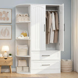 HOOBRO Wardrobe Closet with Doors, 70.9" Tall Armoire Wardrobe Closet with 4 Storage Shelves, Wooden Bedroom Armoire with 2 Drawers and Hanging Rod, Clothing Storage Cabinet for Bedroom, White HOOBRO