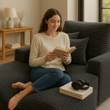 COMHOMA 67" Oversized Chaise Lounge Chair with 3 Comfy Pillows,Upholstered Sofa Bed Sleeper Couch Wide Arms Corduroy Fabric High-Density Foam for Living Room No Assembly Required,Dark Grey COMHOMA