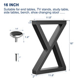 Likapop 16" Metal Bench, Desk and Coffee Table Legs, Heavy Duty Furniture Legs, Black End Table Legs, DIY Legs (H16" x W11.8", Set of 2) Likapop