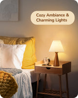 EDISHINE 13.58" Small Table Lamp, Wooden Base Nightstand Lamp, White Pleated Lampshade, Space-Saving Modern Bedside Lamp for Nursery Kids Room Bedroom Living Room, E26, ON-Off Button, Dark Rosewood EDISHINE