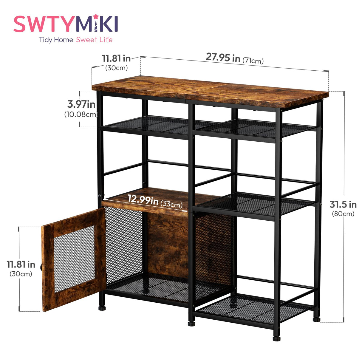 SWTYMIKI Coffee Bar Cabinet Station - Farmhouse Small Coffee Stand Station with Doors, Rustic Storage Organizer for Kitchen, Buffet Sideboard Cabinet Table for Home, Office, Corner, Bar, Espresso SWTYMIKI