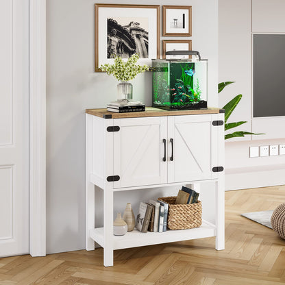 Mufico Farmhouse Console Table with Storage Cabinets – Versatile Entryway and Coffee Bar Table in White - WoodArtSupply