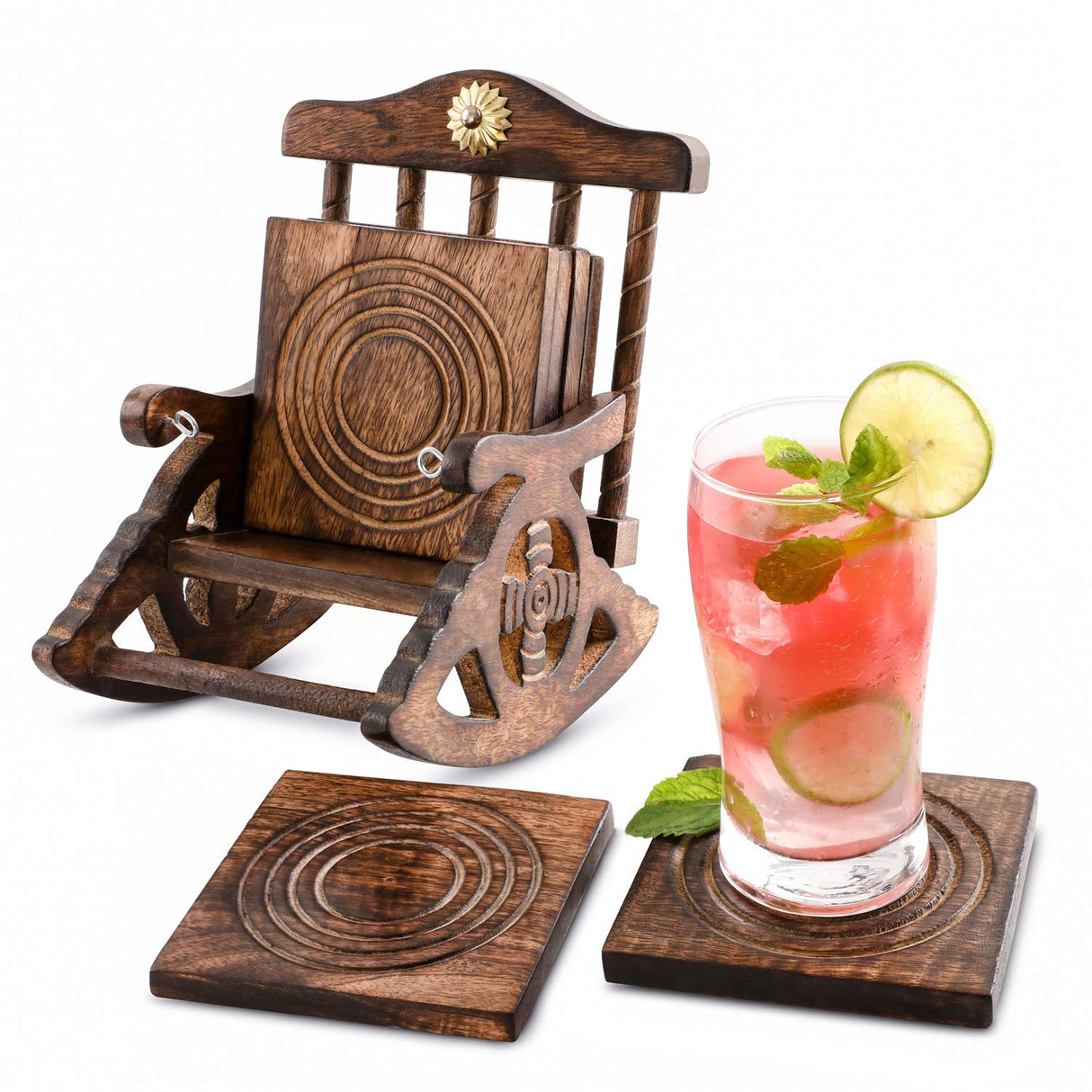 Divit Coasters Wooden for Drinks, Eco-Friendly, Absorbent, Antique Look Handcrafted Coasters (Rocking Chair) DIVIT COASTERS
