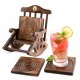 Divit Coasters Wooden for Drinks, Eco-Friendly, Absorbent, Antique Look Handcrafted Coasters (Rocking Chair) DIVIT COASTERS