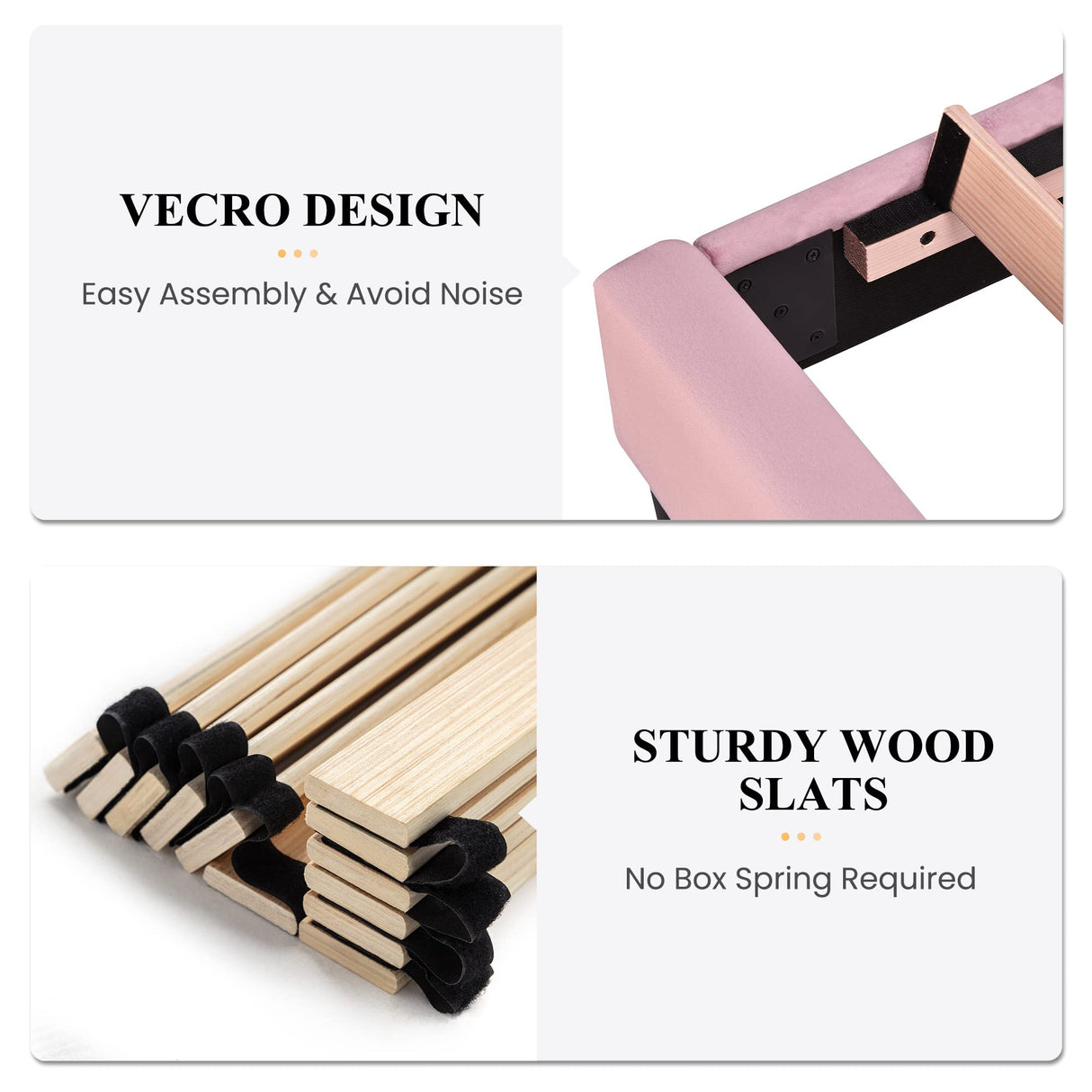 SHA CERLIN King Bed Frame/Velvet Upholstered Platform Bed Frame with Headboard/Strong Wood Slats Support/Mattress Foundation/No Box Spring Needed - Pink SHA CERLIN