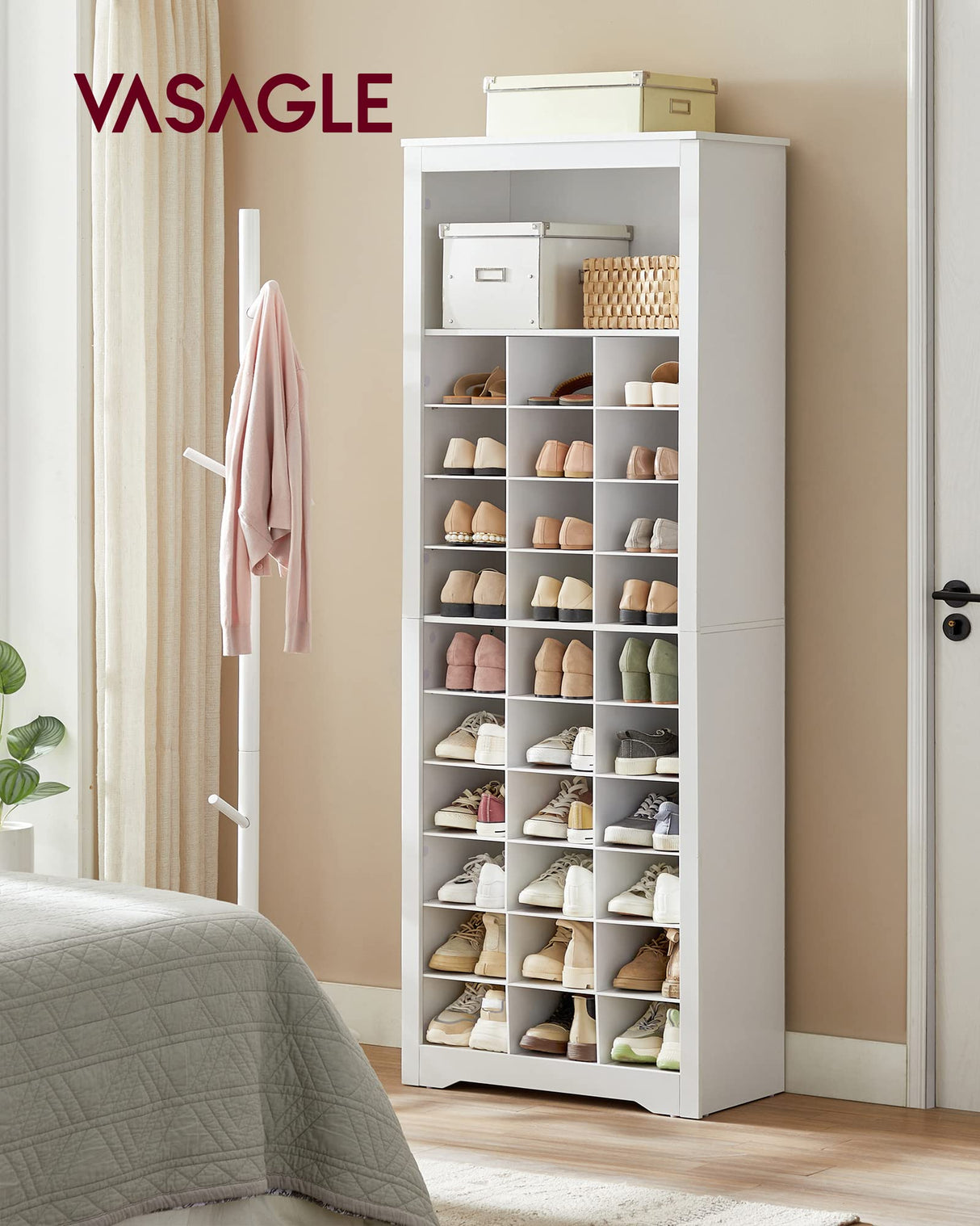 VASAGLE Shoe Storage Cabinet, 10 Tier Shoe Rack Organizer, Holds Up to 30 Pairs of Shoes, for Entryway Bedroom, 12.6 x 24.8 x 73.6 Inches, White ULBS273T14 VASAGLE