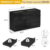 DWVO 8 Drawer Dresser with LED, Black Dresser, Modern 8 Chest of Drawers with Deep Drawers Glass Top High Gloss Surface, Storage Organizer Cabinet for Living Room DWVO