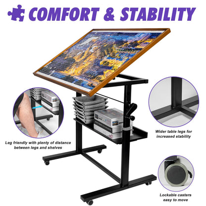 Sunix 1500 Pieces Jigsaw Puzzle Table with Legs, 36"x26" Adjustable Height Puzzle Board with Cover & 6 Sorter Tray, 12-Tilting-Angle Portable Wooden Puzzle Table for Adults, Enclosed with Whe - WoodArtSupply