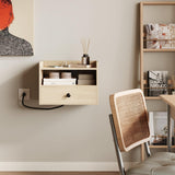 Natural Floating Nightstand Set of 2 with Charging Station and Storage Drawer Wall Mounted Bedside End Table Wood Modern Night Stand for Bedroom Nightstands Set 2 Natural HOSEOKA