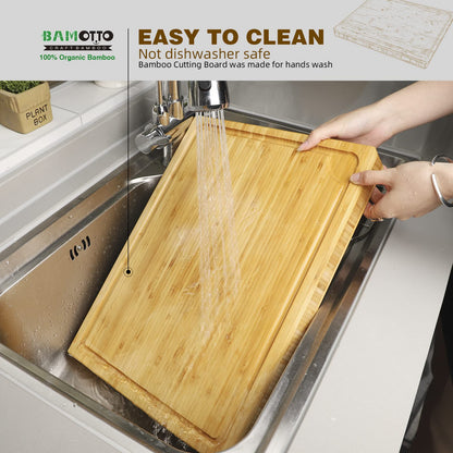 BAMOTTO 1.4" Thick Bamboo Cutting Board, Kitchen Heavy Duty Butcher Block Chopping Board with Juice Groove, for Meat, Turkey, Pork Ribs & Vegetables, 100% Organic Bamboo, 17.7" x 13.2"