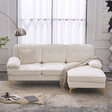 Karl home Sectional Sofa 83" L-Shape Sofa Couch 3-Seat Couch with Chaise ChenilleFabric Upholstered for Living Room, Apartment, Office, Creamy-White Karl home