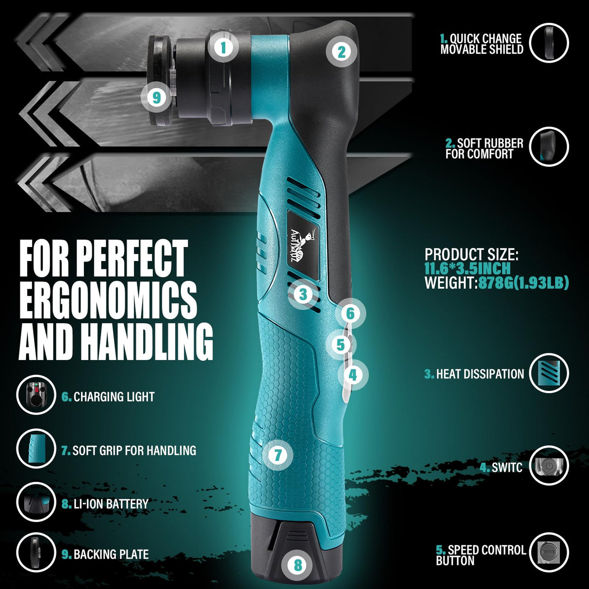 AUTIWOZ Cordless Mini Car Polisher, RO/DA Mini Polisher for Car Detailing, Waxing, Polishing, Scratch Removing, 6 Variable Speed Car Polishing Kit, 2 Pcs 12V 2000mAh Li-ion Batteries, Kit 1 AUTIWOZ