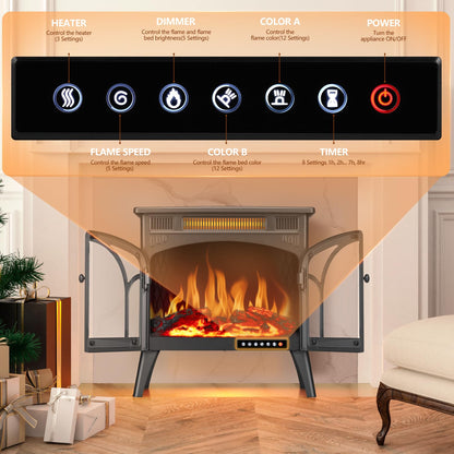 R.W.FLAME Electric Fireplace Stove Heater with Remote Control, 25" Fireplace Heater, Adjustable Brightness and Heating Mode, Overheating Safe Design,Flame Work with or Without Heat