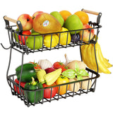 ANTOPY 2 Tier Fruit Basket with 2 Banana Hangers, Countertop Fruit Vegetable Basket Bowl for Kitchen Counter Metal Wire Fruits Storage Stand Holder Organizer for Bread Snack Veggies Produce ANTOPY
