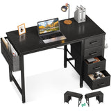 Casaottima 32-Inch Small Computer Desk with 4 Fabric Drawers — Home Office Desks with Storage, Writing Desk with Side Hook and Cloth Bag, Modern Study/Work Table for Bedroom and Small Space, Black Casaottima