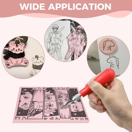 5 Pack 4x6 Pale Pink Rubber Stamp Carving Blocks Linoleum Block with Linoleum Cutter and Rubber Brayer Roller for Stamp Maker Printmaking Supplies Lyzskco