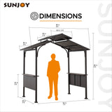 Sunjoy Grill Gazebo 5 ft. x 8 ft. Brown Steel Frame Double Tiered Hardtop Gazebo with Ceiling Hook and Shelves Sunjoy