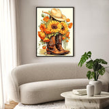 Diamond Art Kits for Adults Cowboy Boot, DIY 5D Diamond Painting Kit for Beginners Sunflower, Cowboy Hat Full Round Drill Gem Art Dots for Adults, Perfect for Home Wall Decor 12X16 Inch Okarina