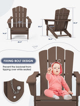 KINGYES Folding Adirondack Chair, HDPE All-Weather Folding Adirondack Chair, Brown KINGYES