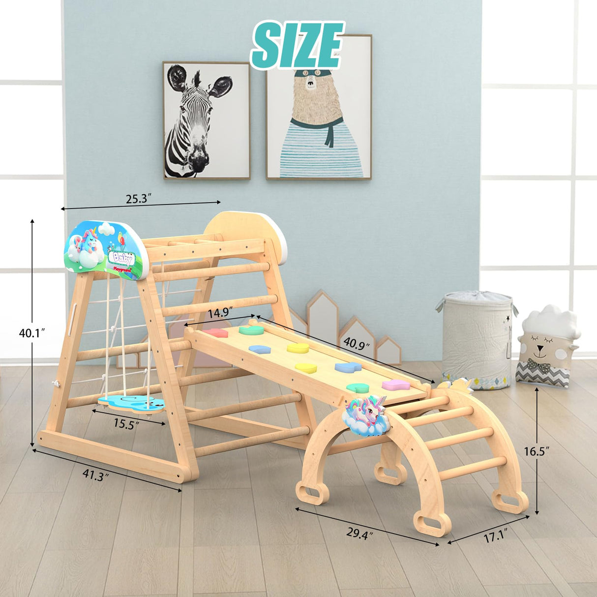 10 in 1 Pikler Triangle Set, Wooden Toddler Climbing Toys, Montessori Jungle Gym Indoor Playground with Swing Slides, Climbing Wall Net, Arch for Kids Boys and Girls Andrti