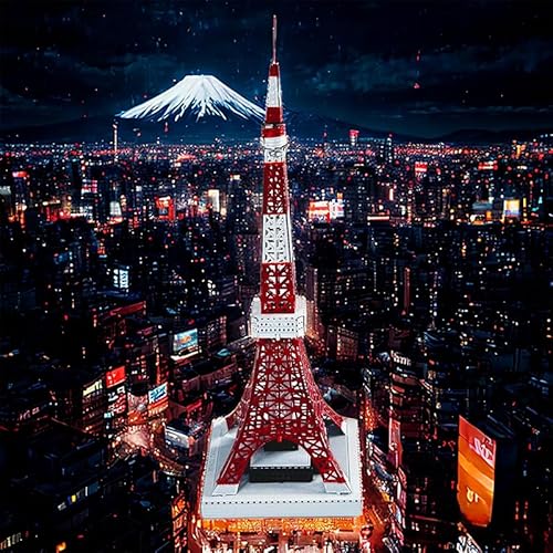 Tokyo Tower 3D Metal Model Kit, DIY Assembly Puzzle, Japanese Landmark Building Replica, Red and White