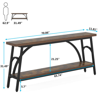 Tribesigns Extra Long Sofa Tables, 70.8”Console Table for Entryway, Wood Console Table 2 Tier TV Stand, Behind Couch Table for Living Room, Rustic Brown Black - WoodArtSupply