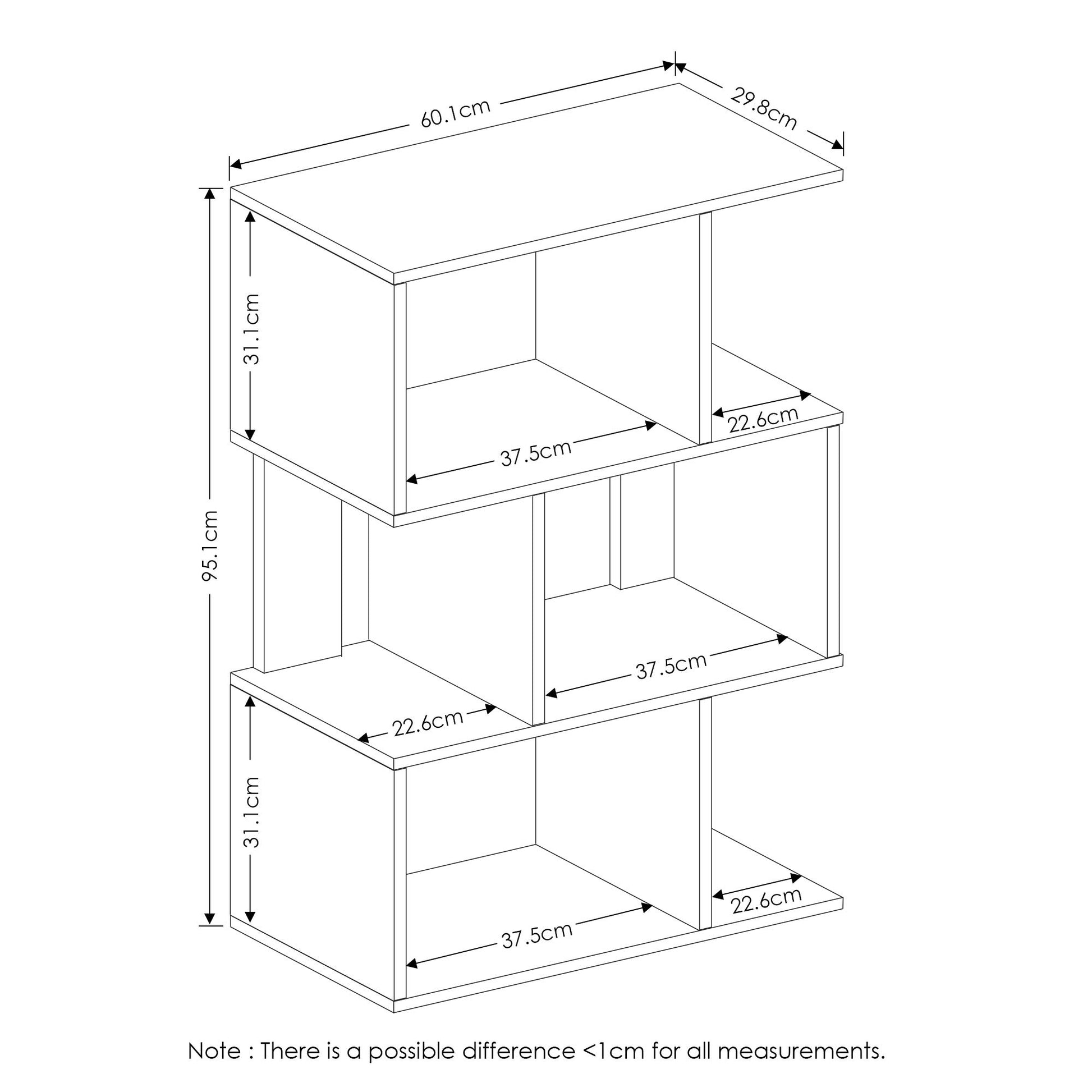 FURINNO Simply Modern 3-Tier Open Book Shelf - WoodArtSupply