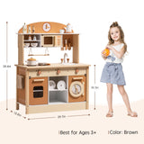 ROBOTIME Wooden Play Kitchen Set, Pretend Play Kitchen Wooden Toy Set for Kids w/Realistic Design, Kids & Toddlers Kitchen Playset with Dishwasher, Toy Kitchen Set for Boys and Girls Ages 3+ (Brown) ROBOTIME