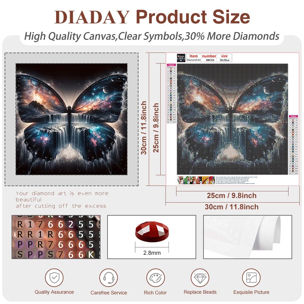 DIADAY 5D Diamond Art Kits, Cosmic Butterfly Diamond Painting Kits for Adults, Full Drill Landscape Diamond Art, DIY Round Gem Craft Arts Home Wall Decor Gift 12 x 12 Inches DIADAY
