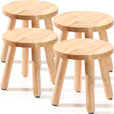 Wenqik 4 Pcs Wooden Step Stools 10 Inch Stool Matched Sensory Table Multi Purpose Solid Chair Round Small Chairs Four Legged Sitting Stool for Classroom Bedroom Playroom