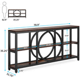 Tribesigns Extra Long Console Table, 70.9 inch Narrow Sofa Tables with 3 Tier Wood Storage Shelves Industrial Metal Frame for Entryway Hallway Living Room Behind Couch, Rustic Brown Black Tribesigns