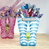 Katy Sue Wonderful Wellington Boots (Rubber Boots) Card Making Kit. 8 Shaped Cards, 2 Sheets of Die Cut Decoupage, 8 Envelopes, Adhesive Pads, & Instructions. for Card Making Supplies & Papercrafting Katy Sue