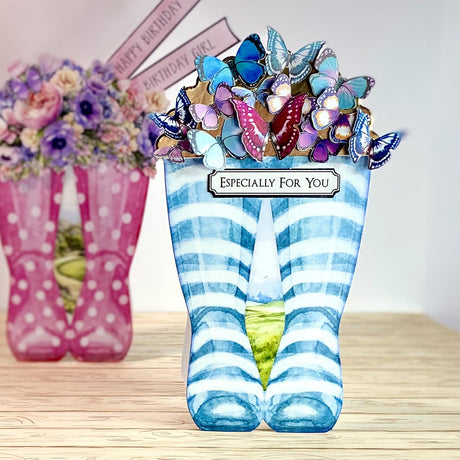 Katy Sue Wonderful Wellington Boots (Rubber Boots) Card Making Kit. 8 Shaped Cards, 2 Sheets of Die Cut Decoupage, 8 Envelopes, Adhesive Pads, & Instructions. for Card Making Supplies & Papercrafting Katy Sue