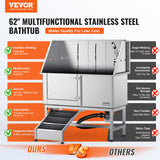 VEVOR 62" Pet Dog Bathing Station w/Ramp, Professional Stainless Steel Dog Grooming Tub w/Soap Box, Faucet,Rich Accessory,Bathtub for Large,Medium,Small Pet, Washing Sink for Home(Left) VEVOR