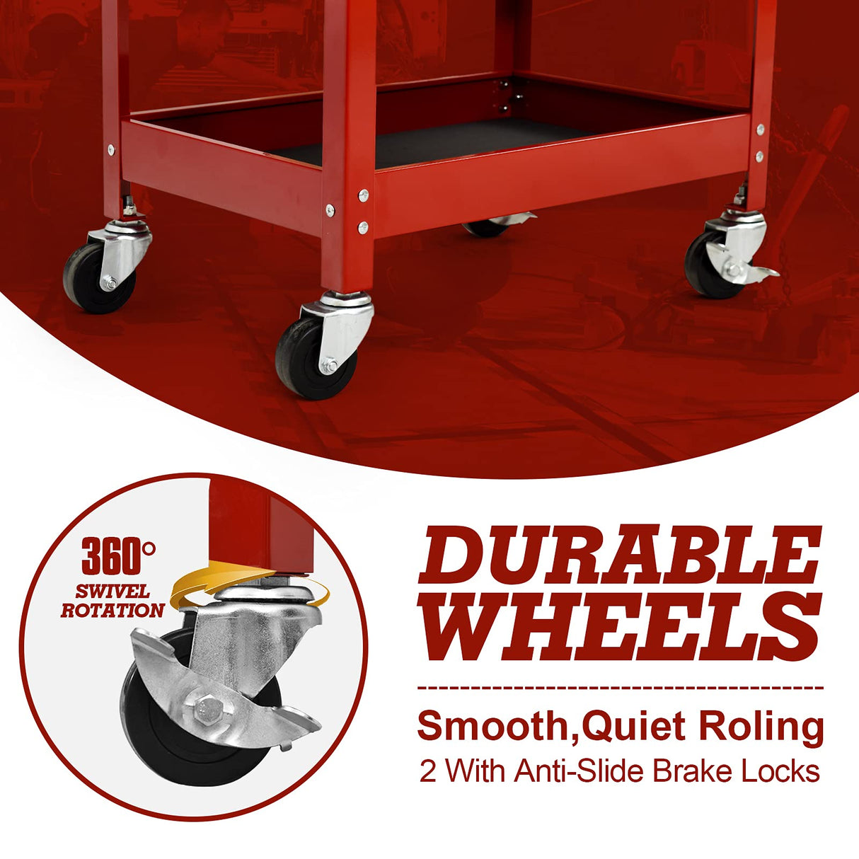 ARNOT 3 Tier Rolling 330 LBS Tool Cart on Wheels for Mechanics, Heavy Duty Tool Cart with Drawers, Perfect for Garage, Warehouse & Repair Shop, Red ARNOT