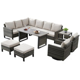Belord Patio Sectional Furniture Set with Coffee Table: 8 Pieces Wicker Patio Conversation Set with L Shaped Sofa, Outdoor Swivel Glider Rocker, Rattan Ottomans, Removable Belord