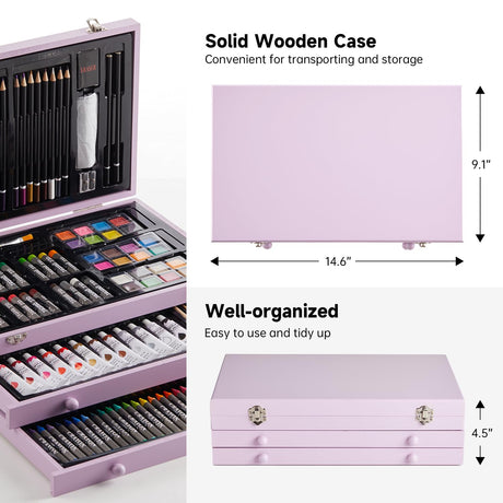 Shuttle Art Deluxe Gift Art Kit, 202-Piece Wooden Art Supplies Set with 4 Drawing Pads, Canvases, Coloring Sheets, Acrylic Paint, Crayons, Oil Pastels, Colored Pencils for Kids, Artists, Beginners Shuttle Art