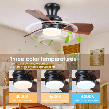 Mpayel Wood Ceiling Fans with Lights - 30" Small Flush Mount Ceiling Fans with 3 Wood Blades and Remote/APP Control, Stepless Dimming and Reversible, Low Profile Ceiling Fan Lights for Bedroo - WoodArtSupply