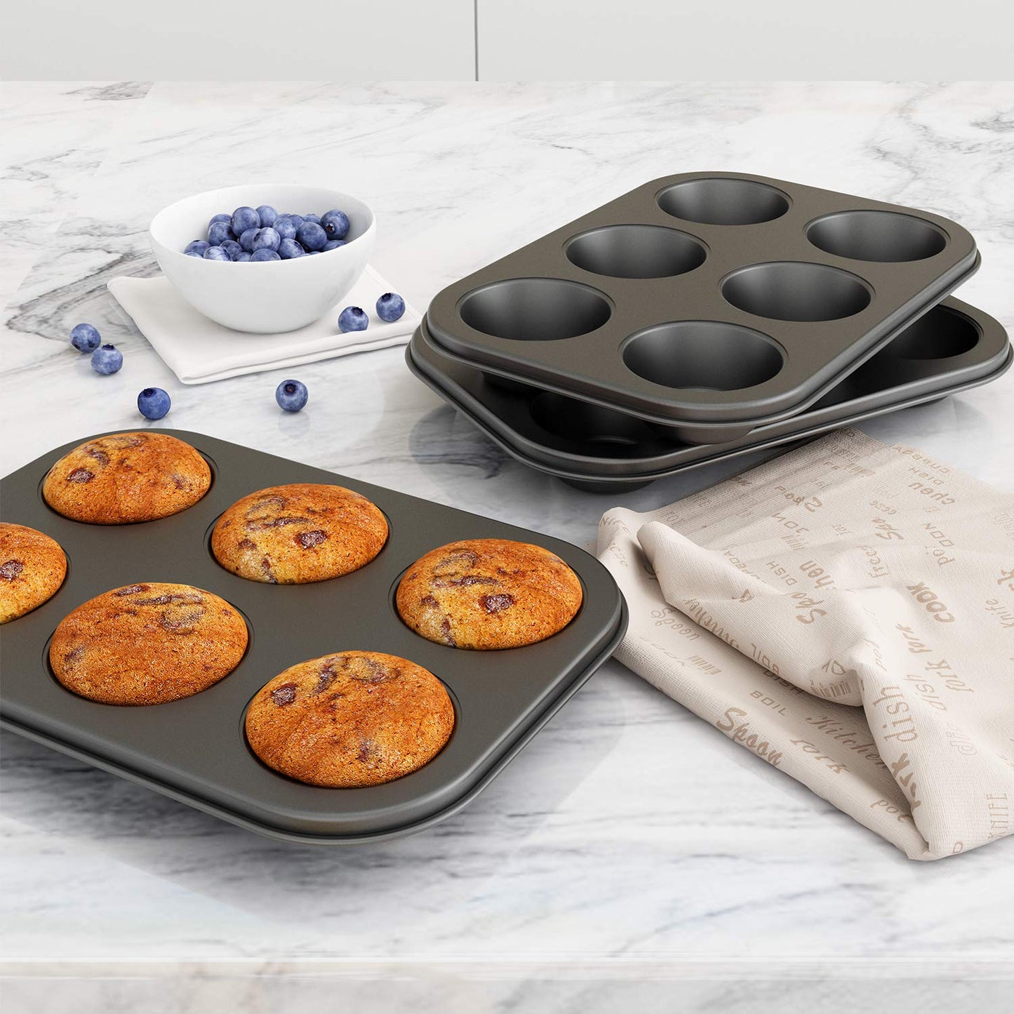 3 Pack Nonstick Muffin Pan, Carbon Steel Cupcake Pan, Easy to Clean and Perfect for Making Muffins or Cupcakes, 6 Cup Standard