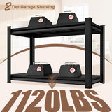 Rufokisa 48" W 2-Tier Garage Shelving Heavy Duty, 1120LBS Loads Garage Storage Shelves, Metal Shelving Units and Storage Racks, Industrial Utility Shelf Heavy Duty,48" Wx16 Dx39 H, Black Rufokisa