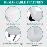 Naomi Home Faux Leather Futon Couch, Modern Convertible Folding Sofa Bed Couch Futon Sofa Bed with Chrome Legs, Reclining Mini Couch, Leather Futon Small Couch for Bedroom Living Room White Naomi Home