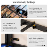 DICTAC Loft Bed Full Size with L-Shaped Desk and Charging Station Full Metal Bed Frame with LED Lights,Open Shelves and 3 Fabric Storage Drawers,Loft Beds with Top Bunk -Safety Guard & Stairs,Black DICTAC