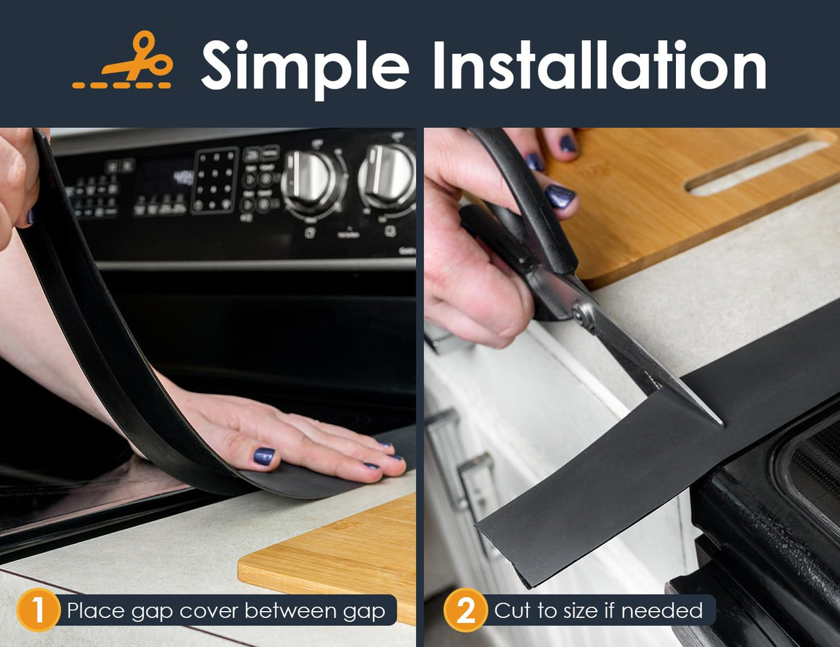Linda’s Essentials Silicone Stove Gap Covers (2 Pack), Heat Resistant Oven Gap Filler Seals Gaps Between Stovetop and Counter, Easy to Clean Stove Gap Guard (21 Inches, Black) Linda's Essentials
